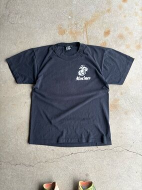 80s US Marines Black Logo Cotton T-Shirt